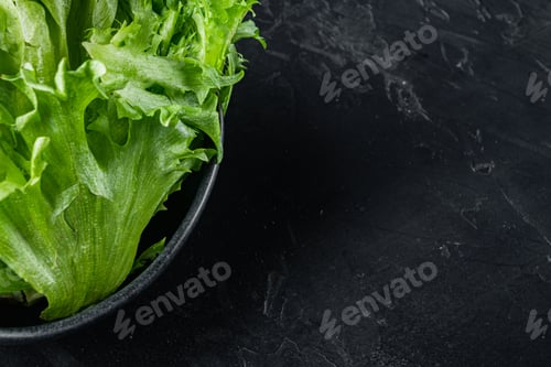 Preview: Frillis Lettuce Leaves, On Black Background With Copy Space For Text