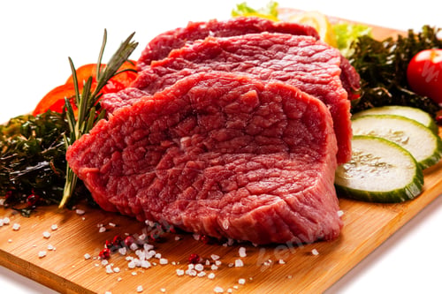 Preview: Fresh Raw Beef On Cutting Board On White Background