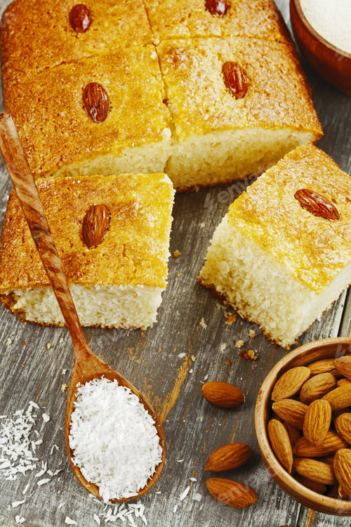 Preview: Arabic Semolina Pie With Coconut And Almond. Basbousa