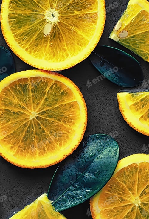 Preview: Orange Citrus Fruit On Stone Table. Orange Background.
