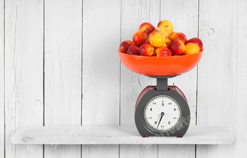 Preview: Apricots On Scales On A Wooden Shelf.