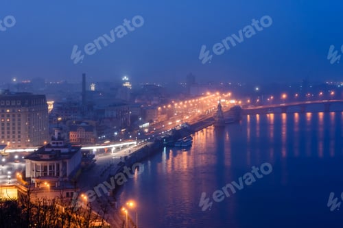 Preview: View Of Night Kiev, Dnieper River, River Station And The Historic District Of Podil