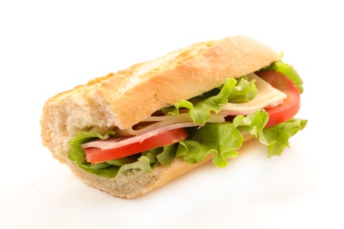 Preview: Sandwich, Baguette With Ham, Cheese And Tomato Isolated On White Background