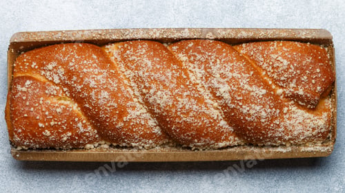 Preview: Traditional Freshly Baked Whole Strudel Close-Up. Fresh Homemade Wicker Pastries With Fruit Or