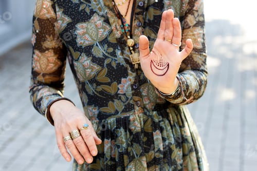 Preview: Woman Hands With Mehndi Tattoo. Hands Of Indian Bride Girl With Black Henna Tattoos
