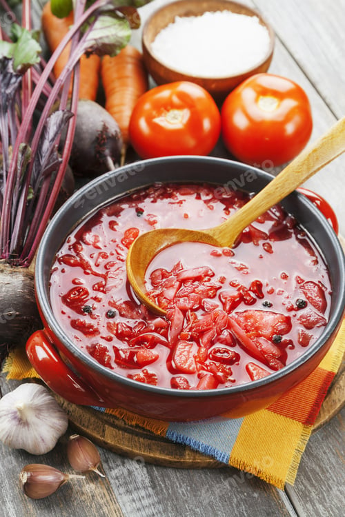 Preview: Soup With Red Beets. Russian Traditional Dish. Borsch