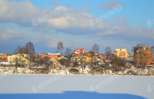 Preview: Coast Of The River Neva On The Outskirts Of St. Petersburg At Sunny Winter Day, Russia. View