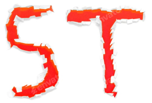 Preview: Red Letters "S,T" From The Torn Paper. On A White Background.