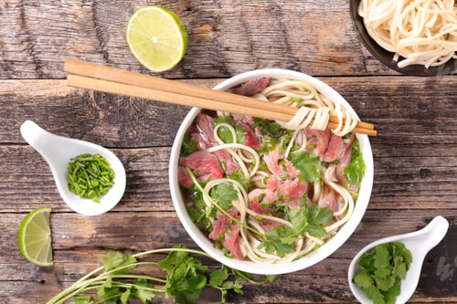 Preview: Bowl Of Chinese Soup With Noodles, Beef And Coriander