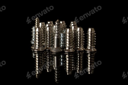Preview: Lot Of Whole Metallic Glossy Bolt City Isolated On Black Glass