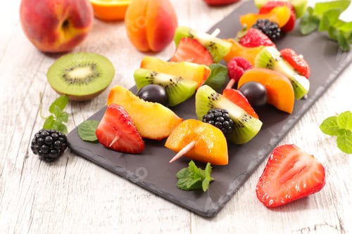 Preview: Colorful Fruit Skewers on a Slate Board