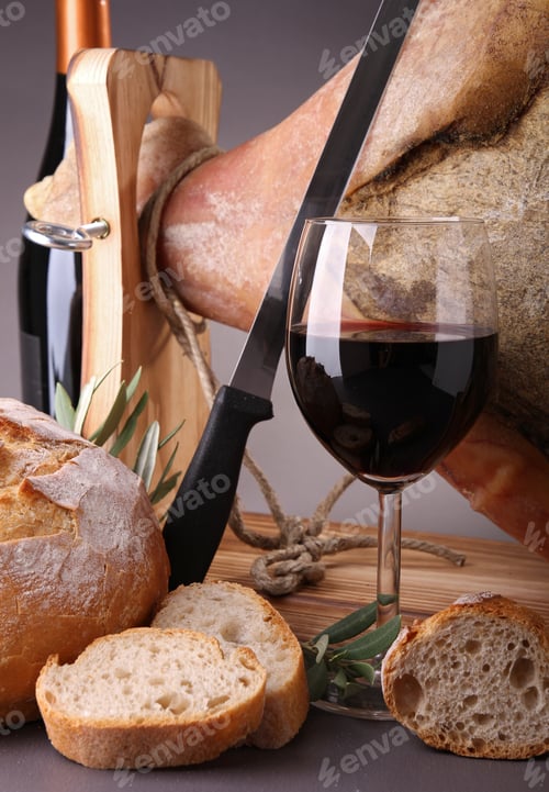 Preview: Glass Of Wine,Bread And Serrano Ham