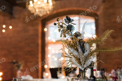 Preview: Original Wedding Floral Decoration In The Form Of Mini-Vases And Bouquets Of Flowers.