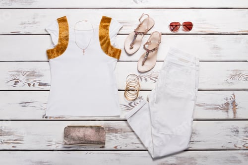 Preview: Woman'S Clothes With Accessory. Summer Outfit On Showcase. Lady'S Casual Outfit For Summer. Very