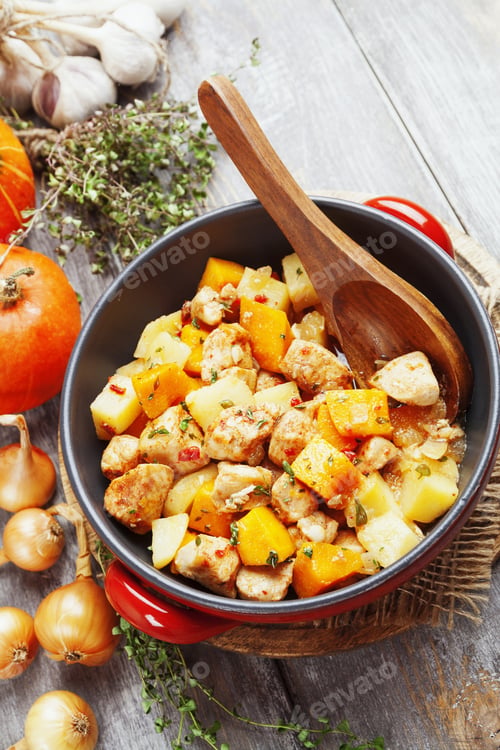 Preview: Chicken Stew With Pumpkin, Potatoes And Spices On The Table