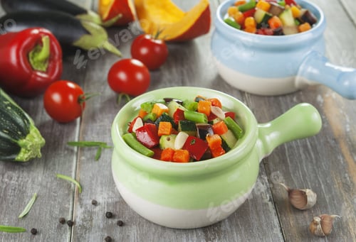 Preview: Baked Colorful Vegetables On A Wooden Table