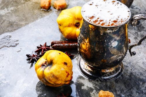 Preview: Apple Cider With Fresh Apples On Rustic Background.Apple Cider Cocktail