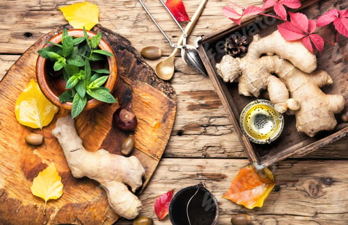 Preview: Ginger Root And Natural Medical Ingredients For Medicinal Tea And Tinctures