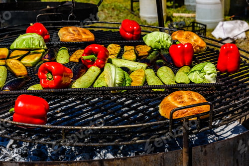 Preview: Different Vegetables Cooking On Grill At Country Fair