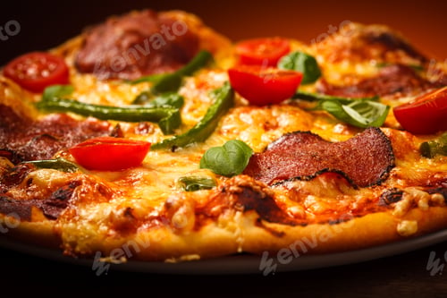 Delicious Pepperoni Pizza with Fresh Tomatoes and Basil