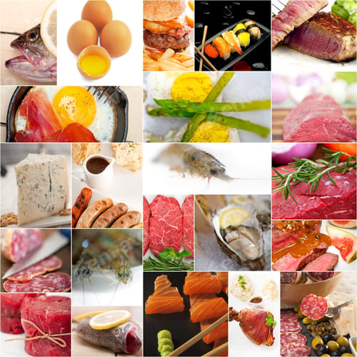 Preview: High Protein Food Collection Collage Nested On White Frame
