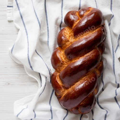 Preview: Top View, Homemade Jewish Challah Bread. From Above, Overhead, Flat Lay. Close-Up.