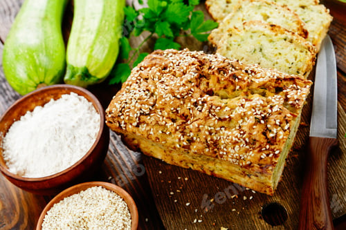 Preview: Unsweetened Zucchini Cake On The Wooden Table