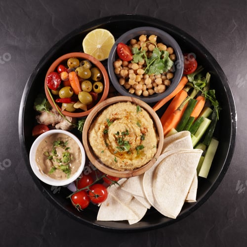 Preview: Hummus, Dipping Sauce, Olive And Pita Bread