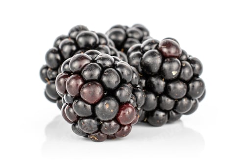 Preview: Group Of Four Whole Fresh Black Blackberry Isolated On White Background