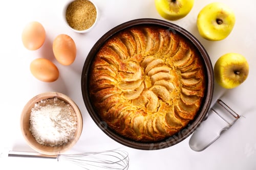 Preview: Homemade Apple Pie And Ingredient On White Background
