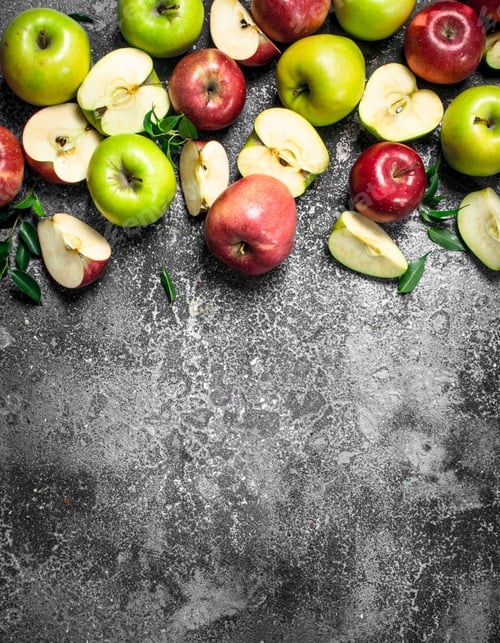 Preview: Red And Green Apples. On A Rustic Background.