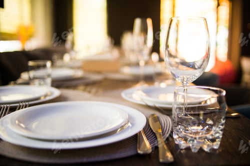 Preview: Empty Glass,Plate With Napkin-Catering Service In Restaurant
