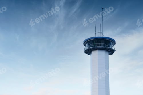Preview: Communication Tower High In Blue Sky With Aerial For Mobile Technology Network