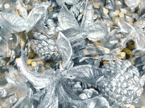 Preview: Winter Christmas Background With Fir Silver Cones Wooden Texture
