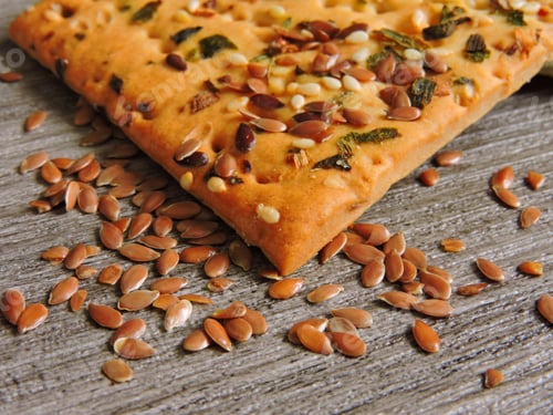 Preview: Biscuits With Flax Seeds. Dry Flax Seeds. Macro.