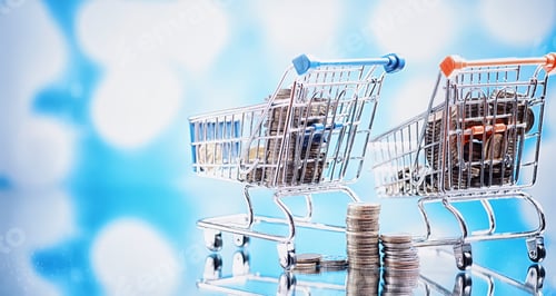 Preview: Background Shopping Trolley. Concept Of Shopping For Groceries Things. Weekend Shop.