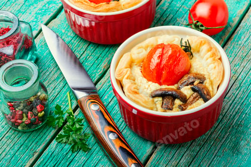 Preview: Homemade Tart With Tomatoes, Mushrooms And Feta Cheese
