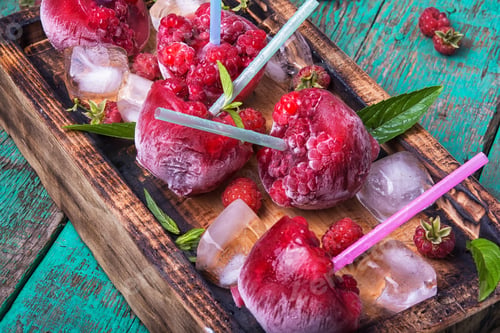 Preview: Close Up Of Frozen Raspberry Juice With Ice