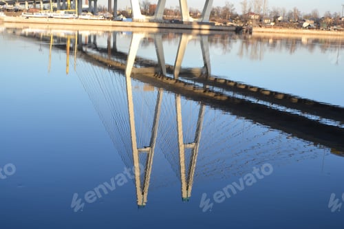 Preview: Reflection Of Cable-Stayed Bridge In St.Petersburg At Sunny Spring Day, Russia.