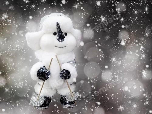 Preview: Christmas Snowman Toy Decoration With Garland Lights Background