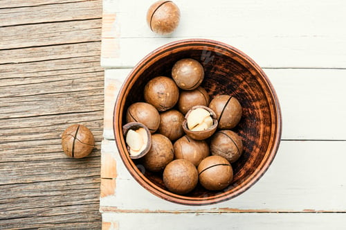 Preview: Heap Of Macadamia Nuts In Bowl.Healthy Product