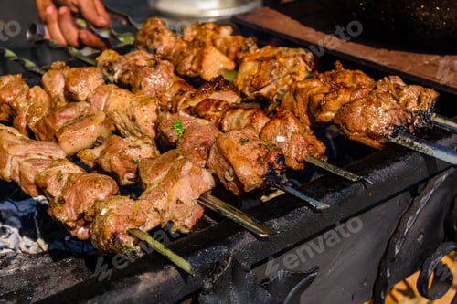 Preview: Skewers With Meat Over Charcoals. Cooking Shashlik