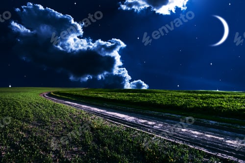 Preview: Night Sky With Stars And Full Moon Background
