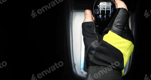 Preview: Gear Lever. Manual Transmission. Hand On The Gear Shift In A Car.