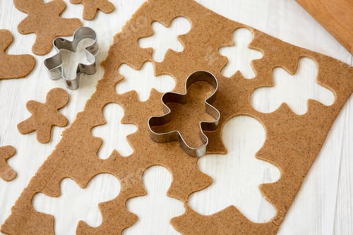 Preview: Homemade Raw Dough For Making Christmas Cookies On A White Wooden Background, Low Angle View.