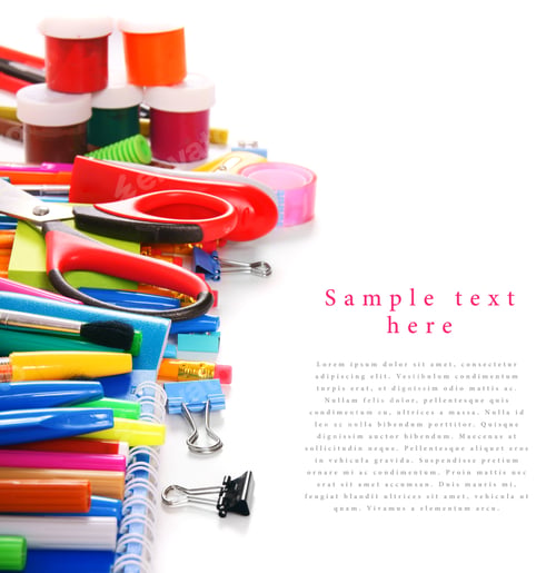 Preview: School Tools And Accessories On White Background. With Your Place For The Text.