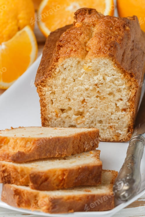 Preview: Homemade Orange Fruit Loaf Cake With Citrus Candied Fruits And Nuts. Traditional Treat For Tea For