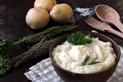 Preview: Fresh Homemade Mashed Potatoes With Aromatic Herbs And Sea Salt.