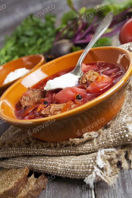 Preview: Soup With Red Beets. Russian Traditional Borsch