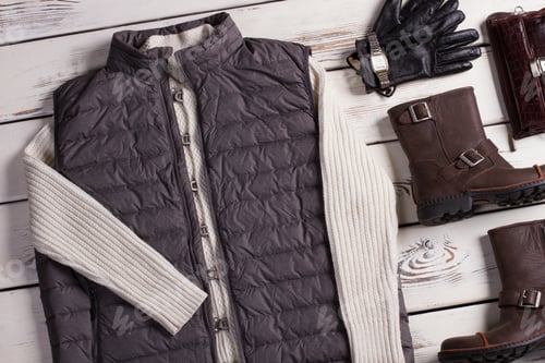 Preview: Male Shop Of Stylish Clothes. Men'S Clothes And Accessories On A Wooden Background.